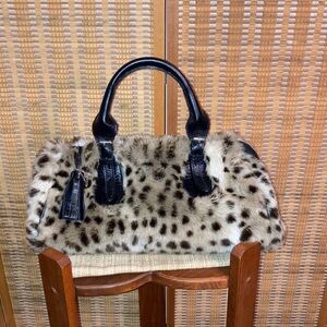 Vintage Glenda Gies | Women’s Snow Leopard Print Faux Fur Satchel/Handbag
